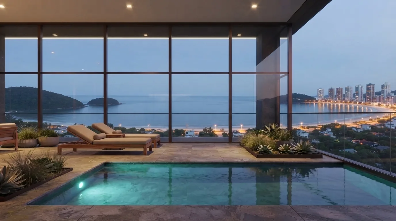 Terraço da cobertura com piscina privativa, de frente para o mar