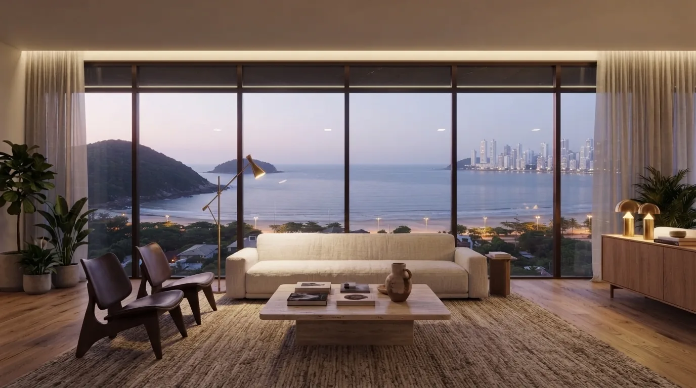 Living do apartamento ao entardecer